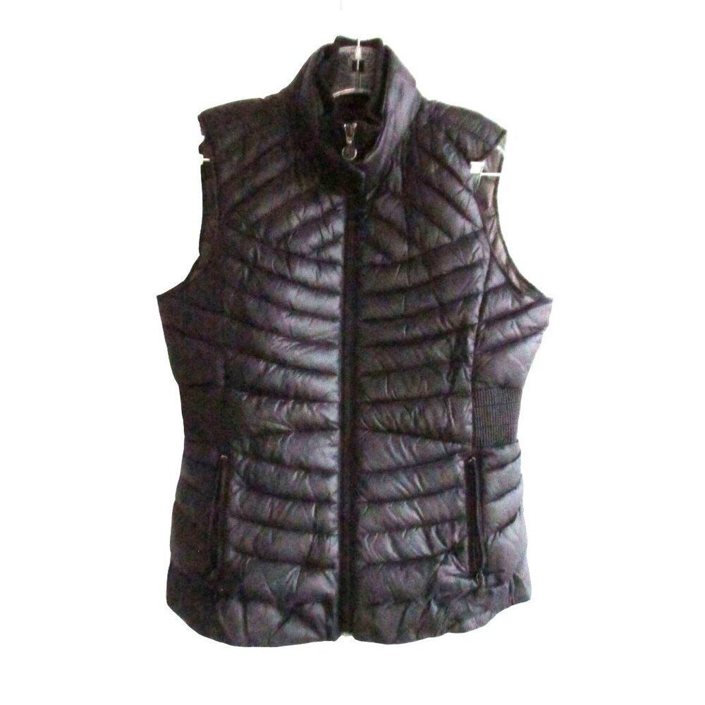 BERNARDO Womens S Black Goose Down Puffer Vest Double Collar Warmth